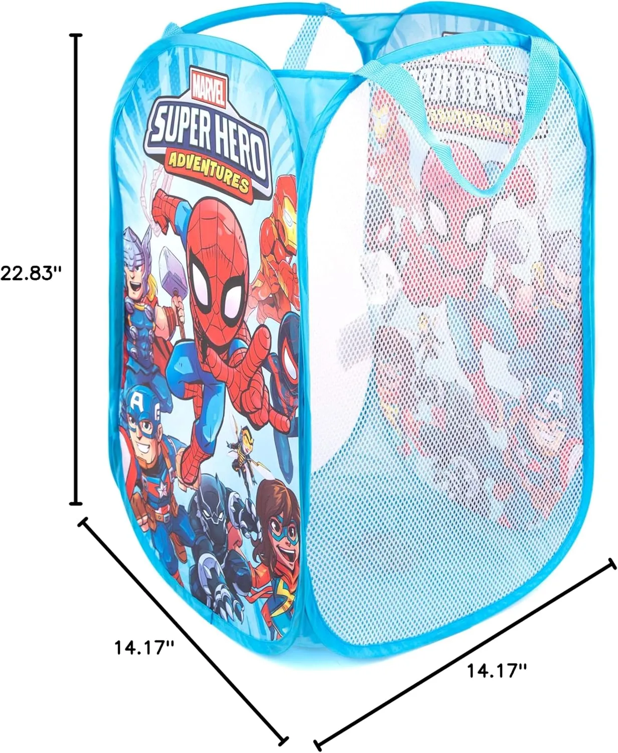 Jay Franco Marvel Super Hero Adventures Pop Up Hamper - Mesh Laundry Basket/Bag with Durable Handles - Features Spiderman, Iron Man, Captain America & Thor (Official Marvel Product)