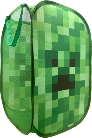 Jay Franco Minecraft Creeper Pop Up Hamper - Mesh Laundry Basket/Bag with Durable Handles, 22" x 14"