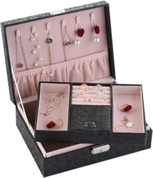 Jelery Holder Organizer Nordic Women's Watch Necklace Storage Box Double-layer Drawers Jewelry Box,No Jewelry (Color : Black A, Size : 23 * 17.5 * 22.5cm)