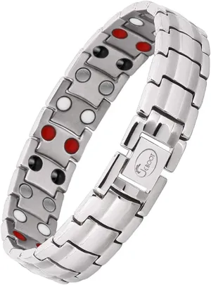 JEROOT Magnetic Bracelets for Men, Pure Titanium Double Row Strong Effective 4 Elements Magnets, Men's Bracelet with Adjustment Tool & Jewelry Gift Box (Colorful-1)
