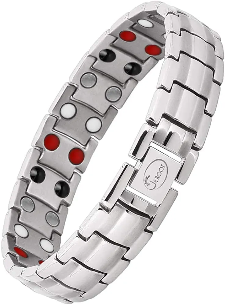JEROOT Magnetic Bracelets for Men, Pure Titanium Double Row Strong Effective 4 Elements Magnets, Men's Bracelet with Adjustment Tool & Jewelry Gift Box (Colorful-1)