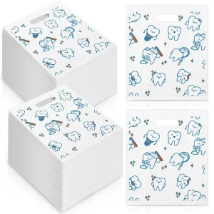 Jetec 200 Pcs Tooth Plastic Bags Patient Care Merchandise Dental Plastic Gift Bags with Handles for Hygienist Dentist Appreciation Gift Packaging Retail Party Favor, 8.18 x 9.25 Inch(Lovely)
