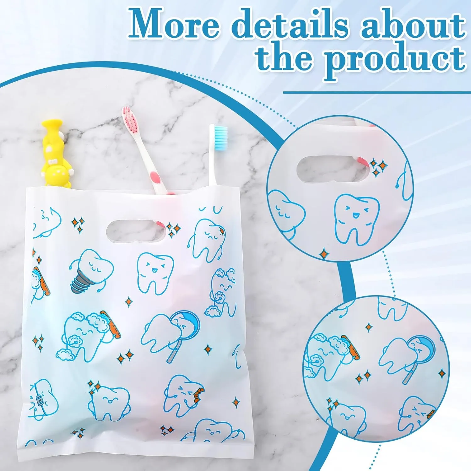 Jetec 200 Pcs Tooth Plastic Bags Patient Care Merchandise Dental Plastic Gift Bags with Handles for Hygienist Dentist Appreciation Gift Packaging Retail Party Favor, 8.18 x 9.25 Inch(Lovely)