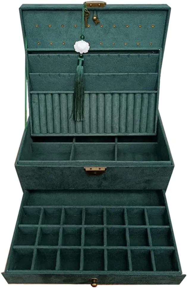 Jewellery Box Retro Dark Green Velvet Jewelry Box Elegant and Generous Birthday and Festival Gift