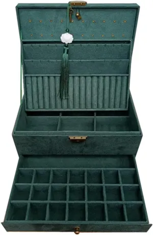Jewellery Box Retro Dark Green Velvet Jewelry Box Elegant and Generous Birthday and Festival Gift