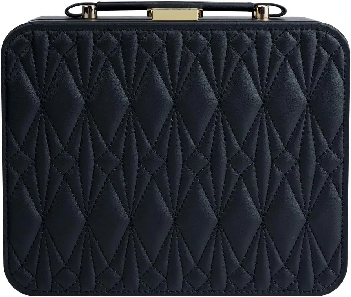 Jewelry Box for Women, Travel Jewelry Organizer Case with Jewelry Tray for Rings Earrings Necklaces Bracelets Watches, Black
