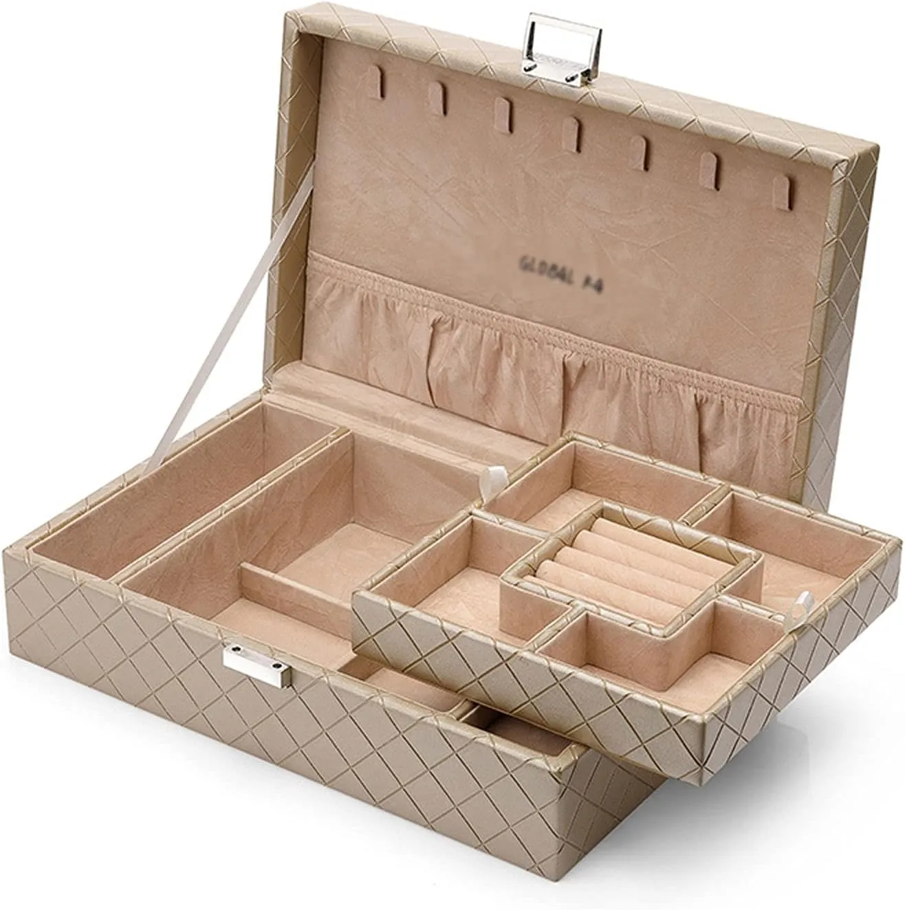 Jewelry Box PU Leather Jewelry Box Organizer with 2 Watch Case Removable Tray Jewelry Display Storage Case - Velvet Lining Earring Ring Bracelet Case Jewelry Box Organizer