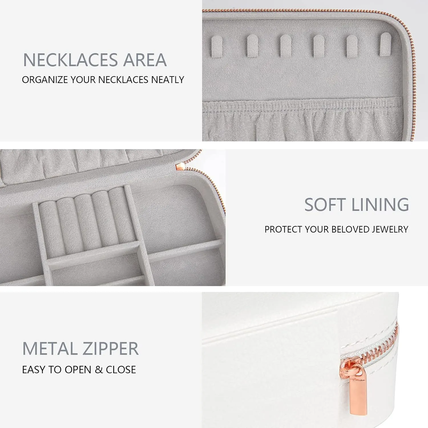 Jewelry Box Small Jewelry Boxes, PU Leather Portable Travel Jewelry Case, Large Capacity for Rings Earrings Necklaces Bracelets Watch, White C