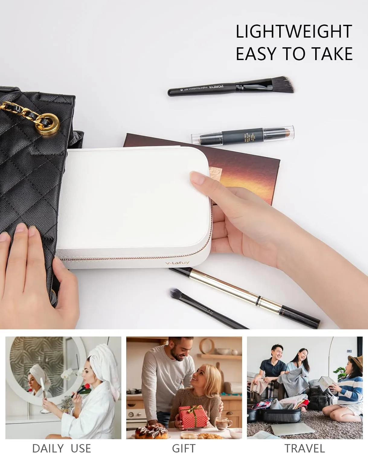 Jewelry Box Small Jewelry Boxes, PU Leather Portable Travel Jewelry Case, Large Capacity for Rings Earrings Necklaces Bracelets Watch, White C