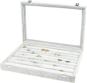 Jewelry Boxes Jewelry Box with Clear Glass Lid 10 Different Designs Velvet Jewelry Organizer Box Jewelry Showcase for Watch Earrings Rings Jewelry Organizer (Jewelry Box D)