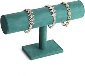 Jewelry Holder Jewelry Organizer Stand Green Velvet Bracelet Display Stand 1/2/3 Tiers Detachable T-shaped Watch Stand for Jewelry Storage Box Exhibition Jewelry Stand Necklace Organizer(B) (A )