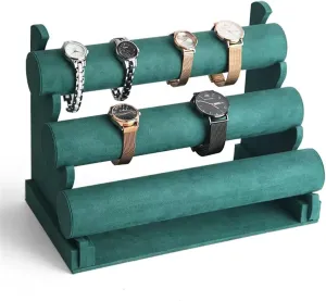 Jewelry Holder Jewelry Organizer Stand Green Velvet Bracelet Display Stand 1/2/3 Tiers Detachable T-shaped Watch Stand for Jewelry Storage Box Exhibition Jewelry Stand Necklace Organizer(B) (C )
