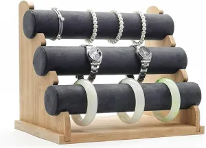Jewelry Organizer Stand 3 Tiers Bracelet Holder, Jewelry Organizer Stand and Display, Detachable Bracelet Display Stand, Stylish Wrist Watch Organizer Display Stand (Color : Gray Velvet)