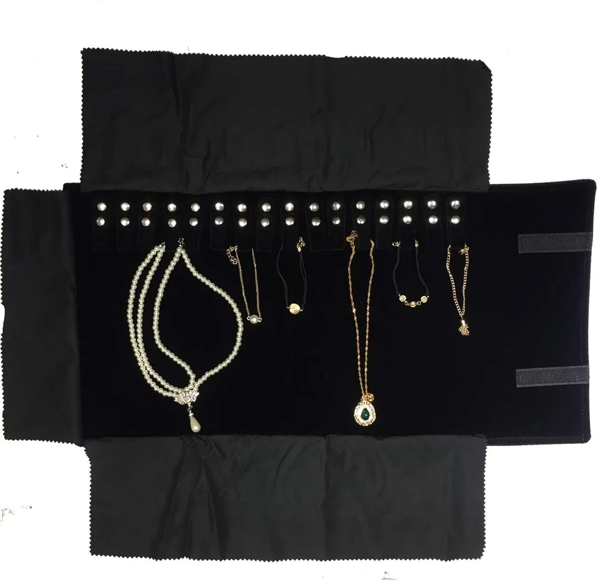 Jewelry Roll Bag for Holding Necklace Bracelet Ring,Jewelry Organizer 16 Hook Velvet Black