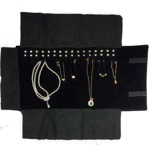 Jewelry Roll Bag for Holding Necklace Bracelet Ring,Jewelry Organizer 16 Hook Velvet Black