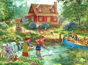 Jigsaw Puzzle for Adults Summer Children Fishing in The River Challenging Educational Fun Family Activities Games Toys Gifts Wooden Puzzles 1000 Piece