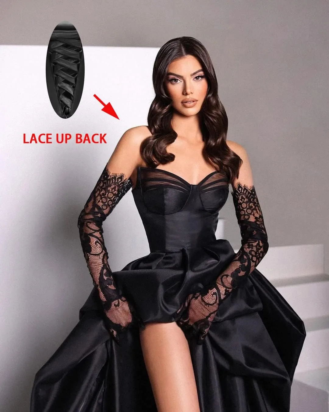 Jorshiman Satin Prom Dress Long Ball Gown with Train Pleated Formal Dress 2025 A-Line Evening Gowns