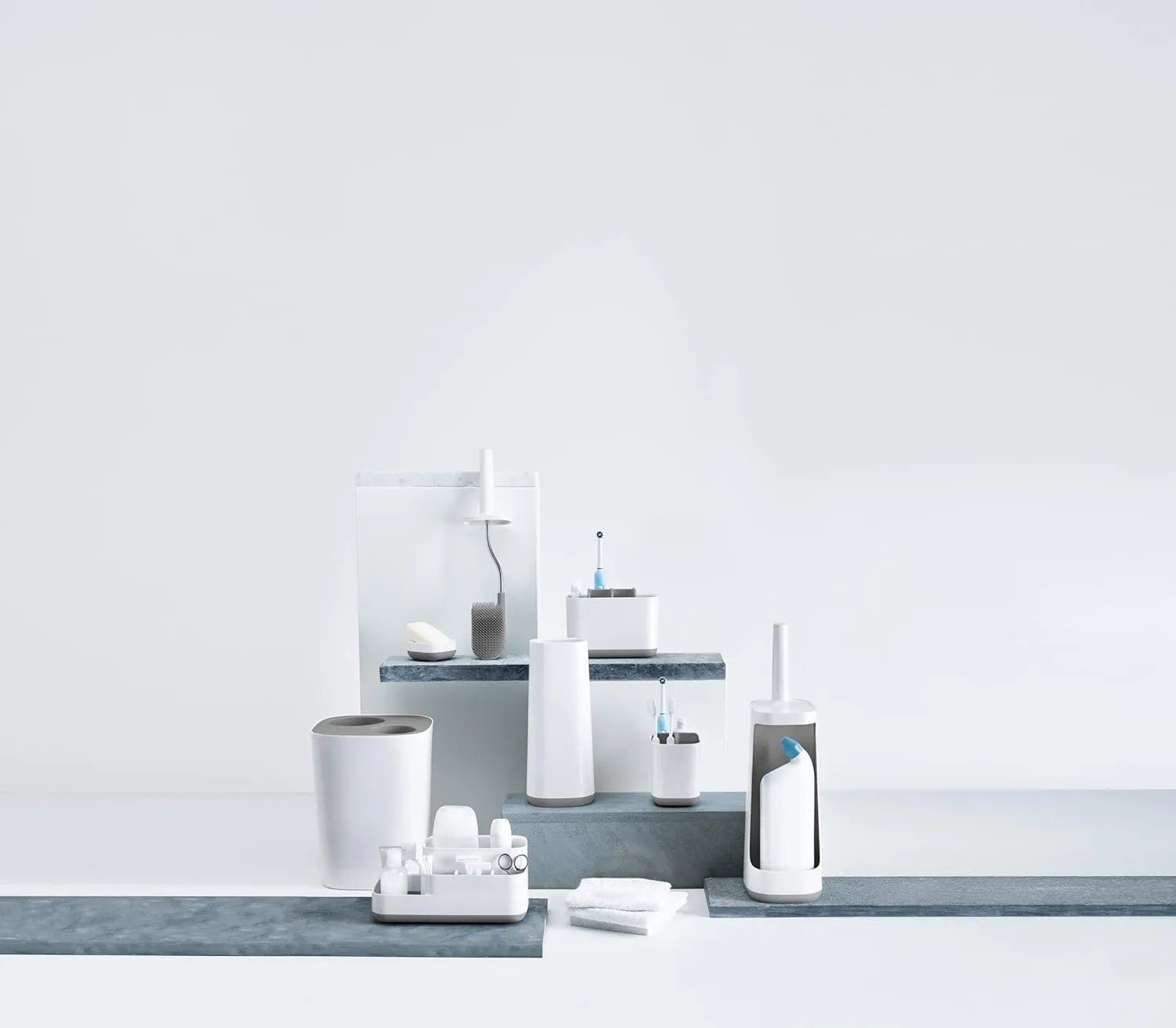 Joseph Joseph Easy-Store - Toothbrush Holder Caddy, Bathroom Storage Organizer, Large, Grey/White