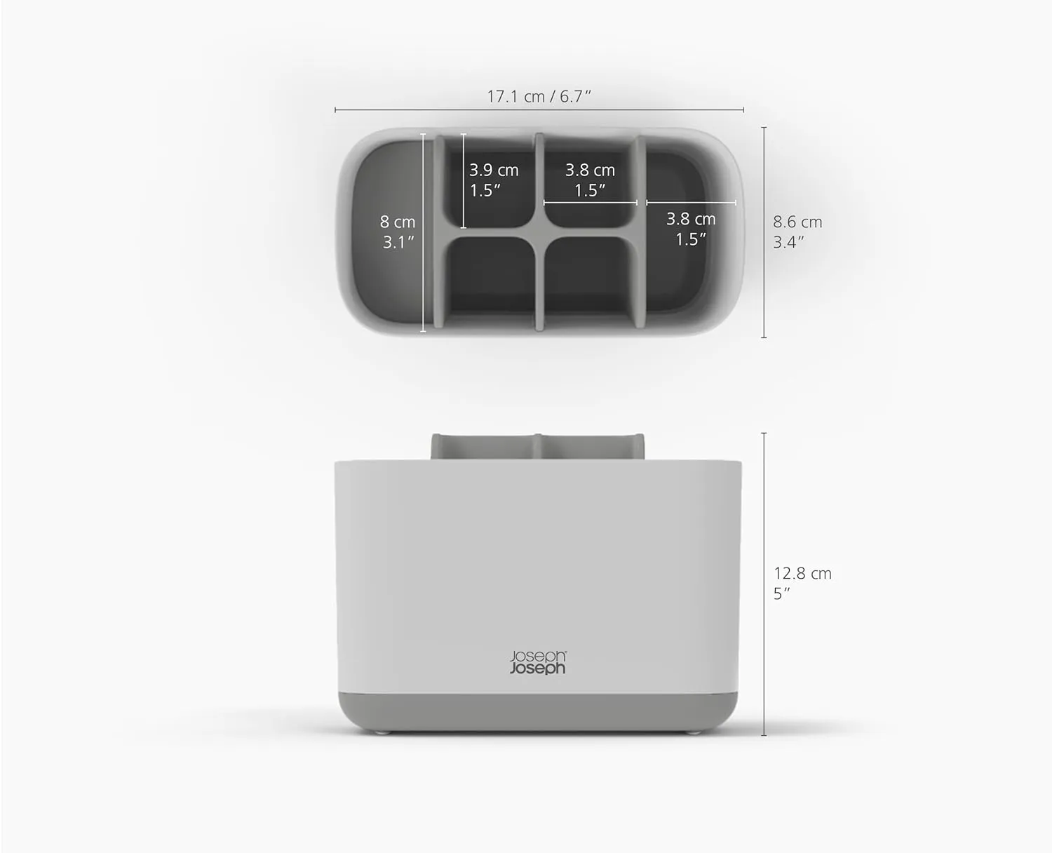 Joseph Joseph Easy-Store - Toothbrush Holder Caddy, Bathroom Storage Organizer, Large, Grey/White