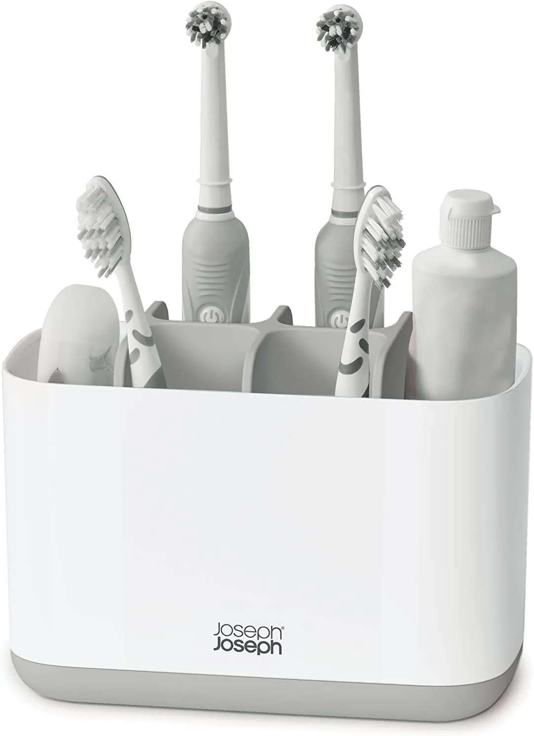 Joseph Joseph Easy-Store - Toothbrush Holder Caddy, Bathroom Storage Organizer, Large, Grey/White