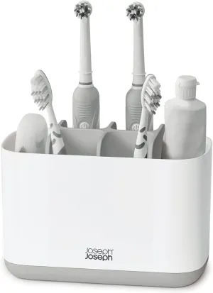 Joseph Joseph Easy-Store - Toothbrush Holder Caddy, Bathroom Storage Organizer, Large, Grey/White