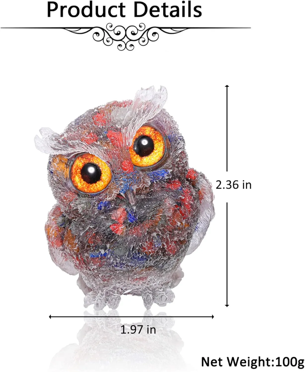 Jovivi 2.5" 7 Chakra Crystal Owl Statue Hand Carved Resin Reiki Healing Crystal Pocket Gemstone Animal Owl Figurines Sculpture Ornament Cute Home Office Desk Decor