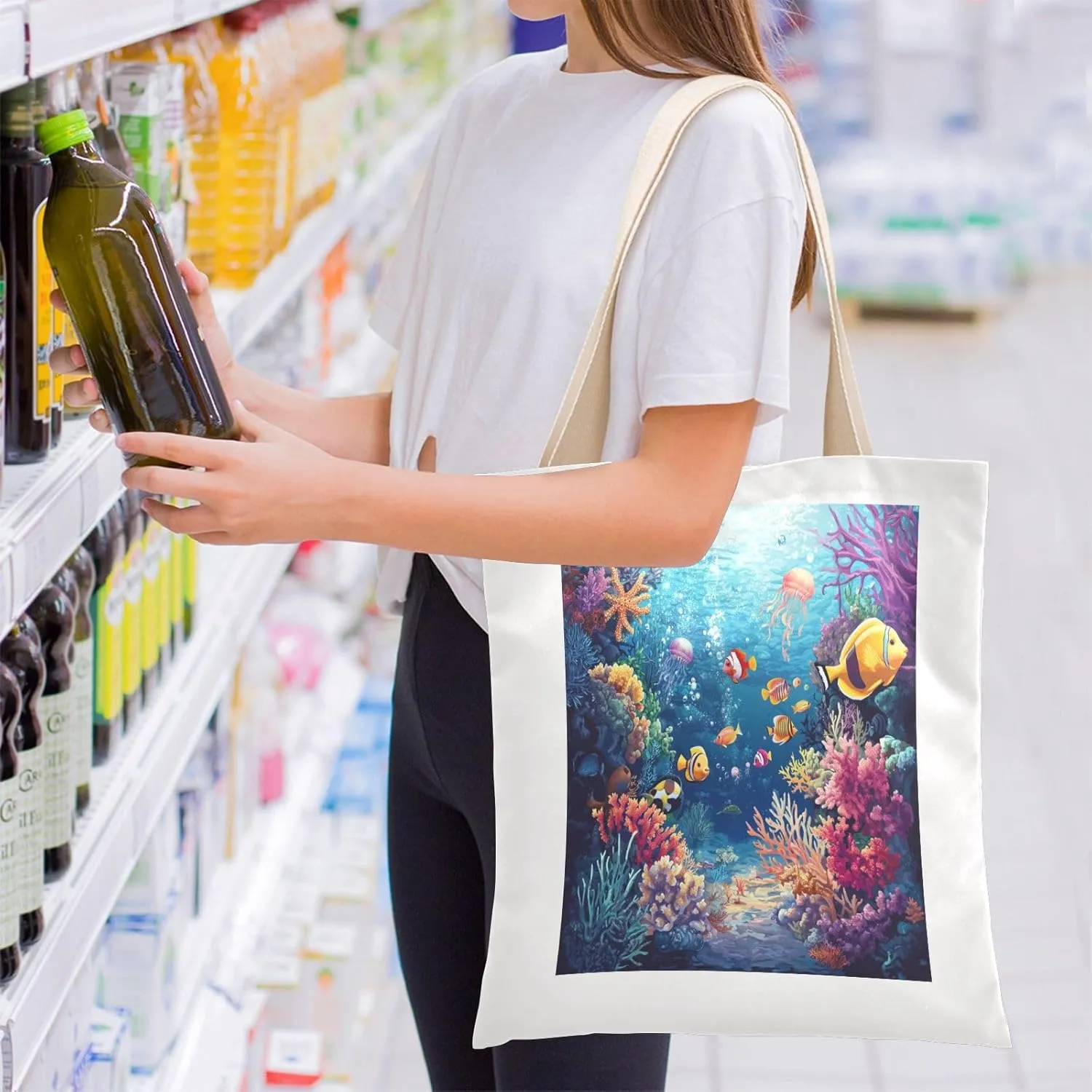 JSTEL Canvas Tote Bag for Women with Pocket,Canvas Tote Purse Shopping Bag