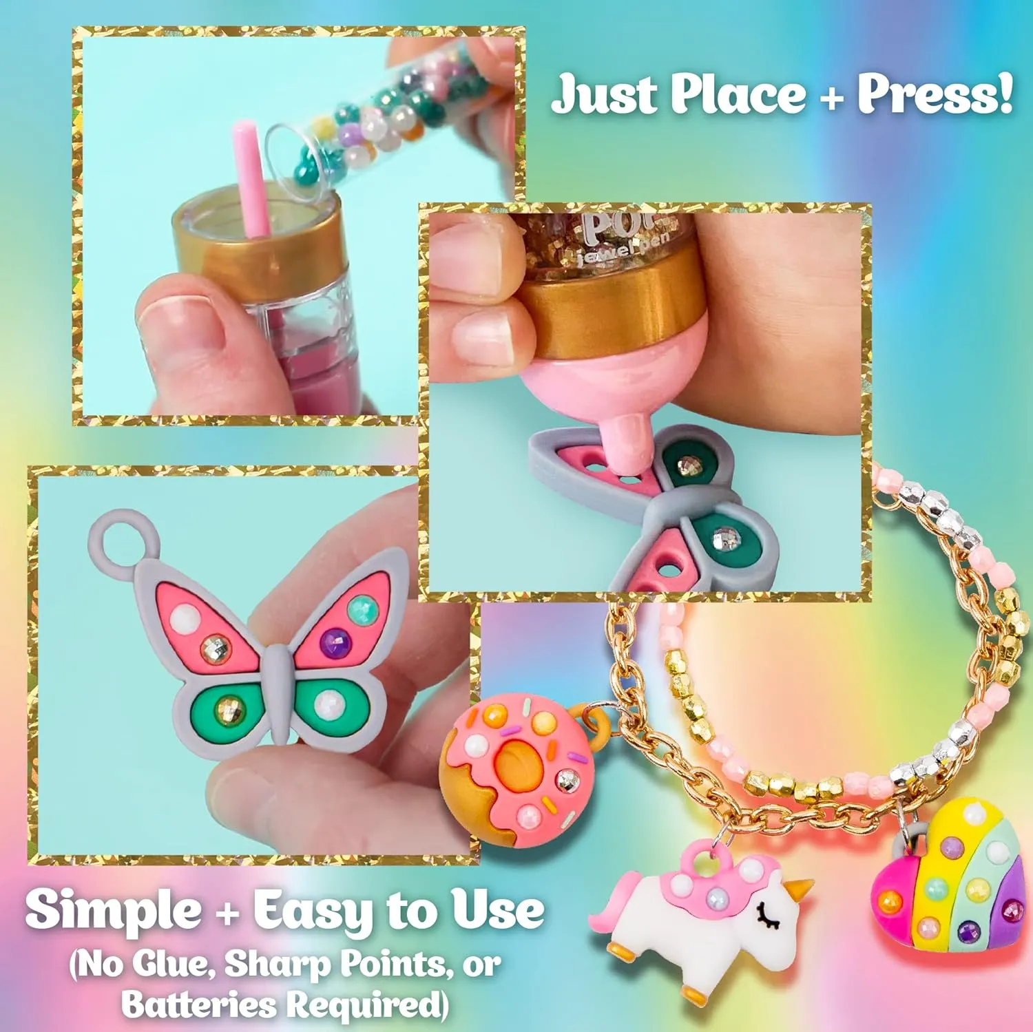 Just My Style Glitzy Pop Jewel Pen Sparkling Charm Studio, Gem Your Own Accessories, Gemming Kit for DIY Jewelry Charms, Great Girl’s Night Activity or Birthday Party for Kids Ages 6, 7, 8, 9