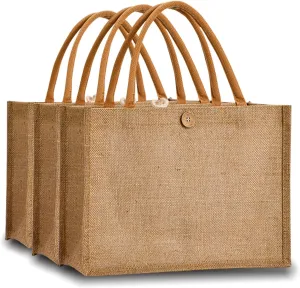Jute BurlapTote Bag Embroidery DIY Art Crafts14.6"x10.2"x6.5"3PCS Gift Favors Bag with Handles Blank Totes Bulk Bridesmaid Wedding Women Market Grocery Shopping Bachelorette Party Beach Trip