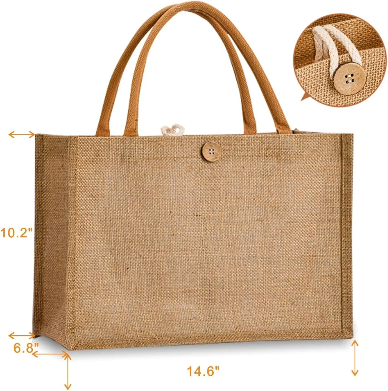 Jute BurlapTote Bag Embroidery DIY Art Crafts14.6"x10.2"x6.5"3PCS Gift Favors Bag with Handles Blank Totes Bulk Bridesmaid Wedding Women Market Grocery Shopping Bachelorette Party Beach Trip