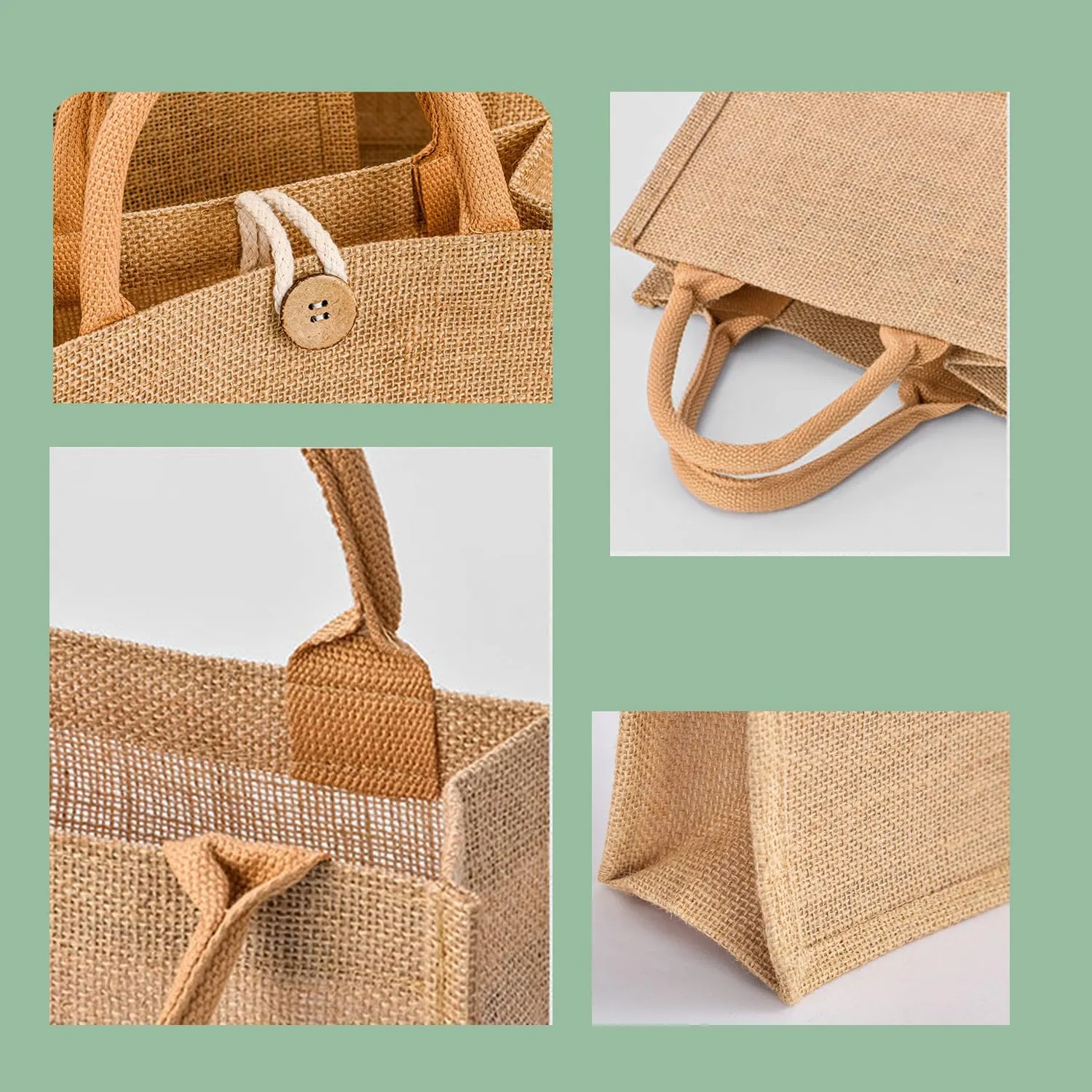 Jute BurlapTote Bag Embroidery DIY Art Crafts14.6"x10.2"x6.5"3PCS Gift Favors Bag with Handles Blank Totes Bulk Bridesmaid Wedding Women Market Grocery Shopping Bachelorette Party Beach Trip