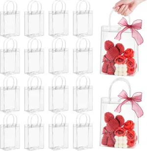 Jutieuo 24 Pack Clear Plastic Gift Bags with Handles, 9.1" x 6.7" x 2.8" Reusable Transparent Party Favor Bags Goodie Bags Bulk for Mother's Day, Wedding, Baby Shower, Birthday