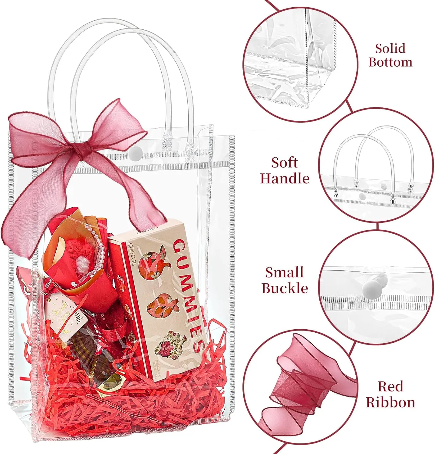 Jutieuo 24 Pack Clear Plastic Gift Bags with Handles, 9.1" x 6.7" x 2.8" Reusable Transparent Party Favor Bags Goodie Bags Bulk for Mother's Day, Wedding, Baby Shower, Birthday