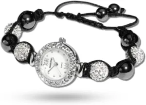 Kalkei Ladies Wrist Watch for Nikken Women's Jewelry - Silver Bracelet Watch for Women Made of Black Hematite Gemstone Beads & Crystal-Toned Amerial Clay Beads - Unique Bracelet as Mothers Day Gifts