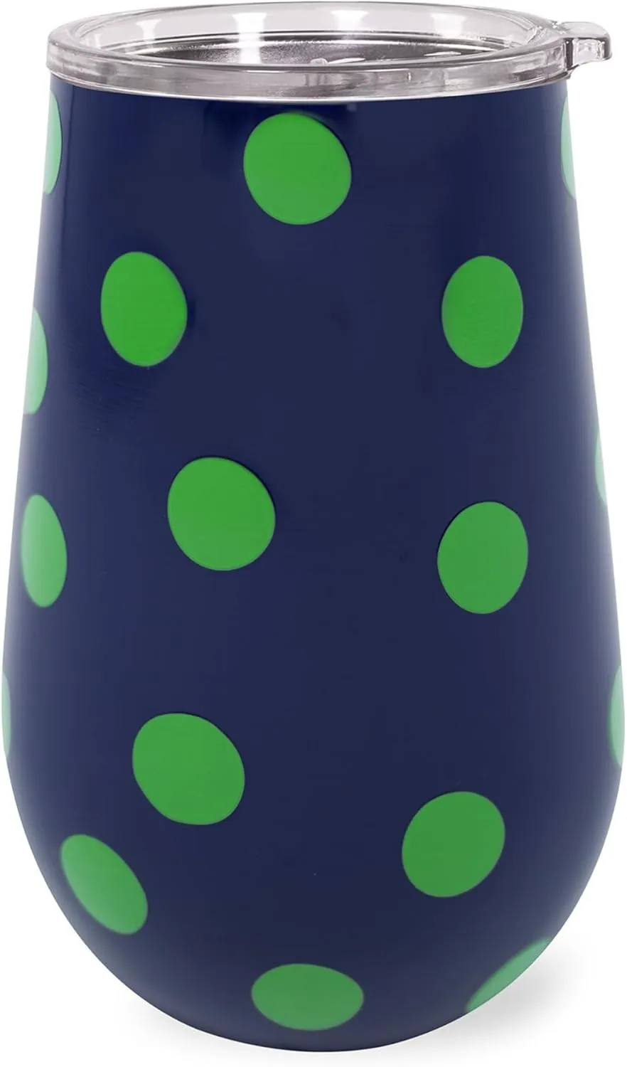 kate spade new york Insulated Stainless Steel Wine Tumbler, 16 Ounce Double Wall Tumbler, Blue Stemless Travel Cup with Lid, Sonnet Dot