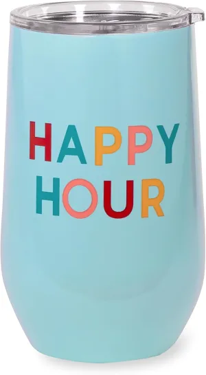 kate spade new york Insulated Stainless Steel Wine Tumbler, 16 Ounce Double Wall Tumbler, Stemless Travel Cup with Lid (Happy Hour)