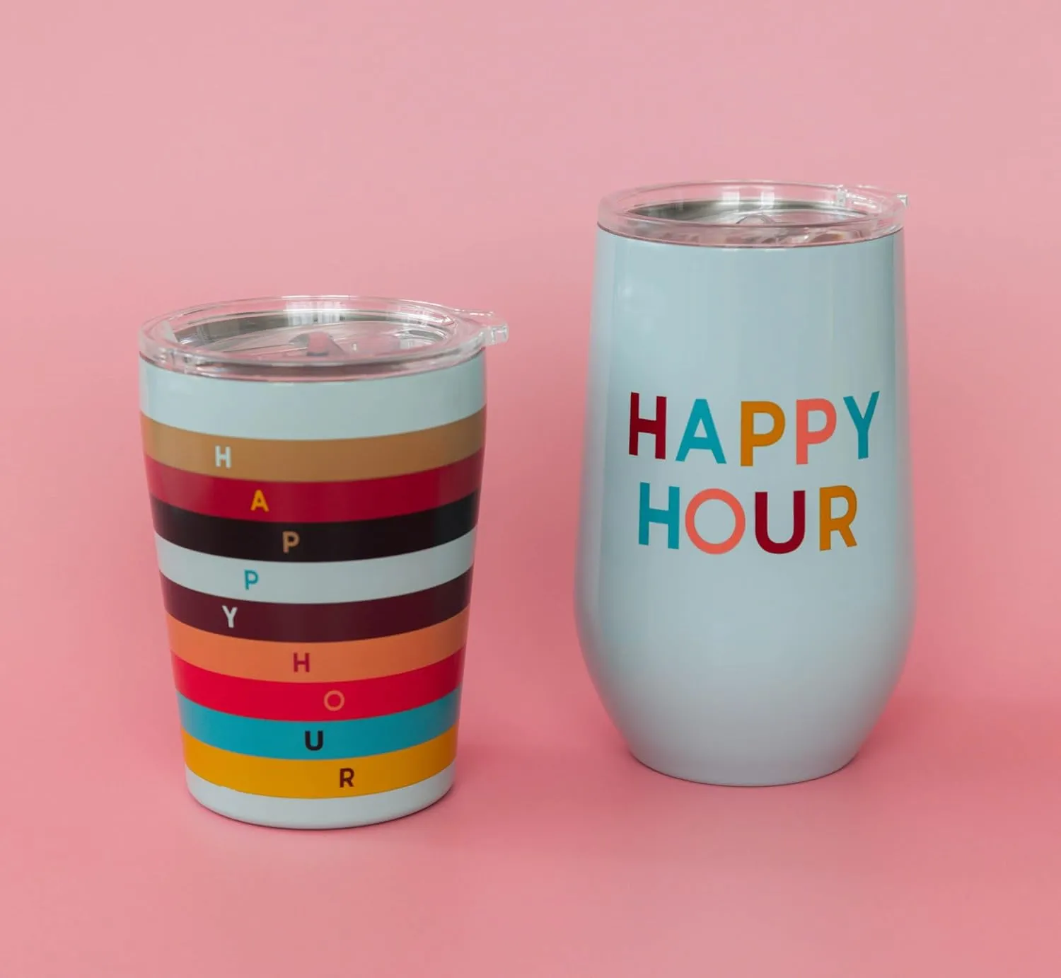 kate spade new york Insulated Stainless Steel Wine Tumbler, 16 Ounce Double Wall Tumbler, Stemless Travel Cup with Lid (Happy Hour)
