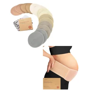 KeaBabies Nursing Breast Pads and Maternity Belly Band for Pregnancy - 14 Washable Pads   Wash Bag - Soft & Breathable Pregnancy Belly Support Belt - Breastfeeding Nipple Pads