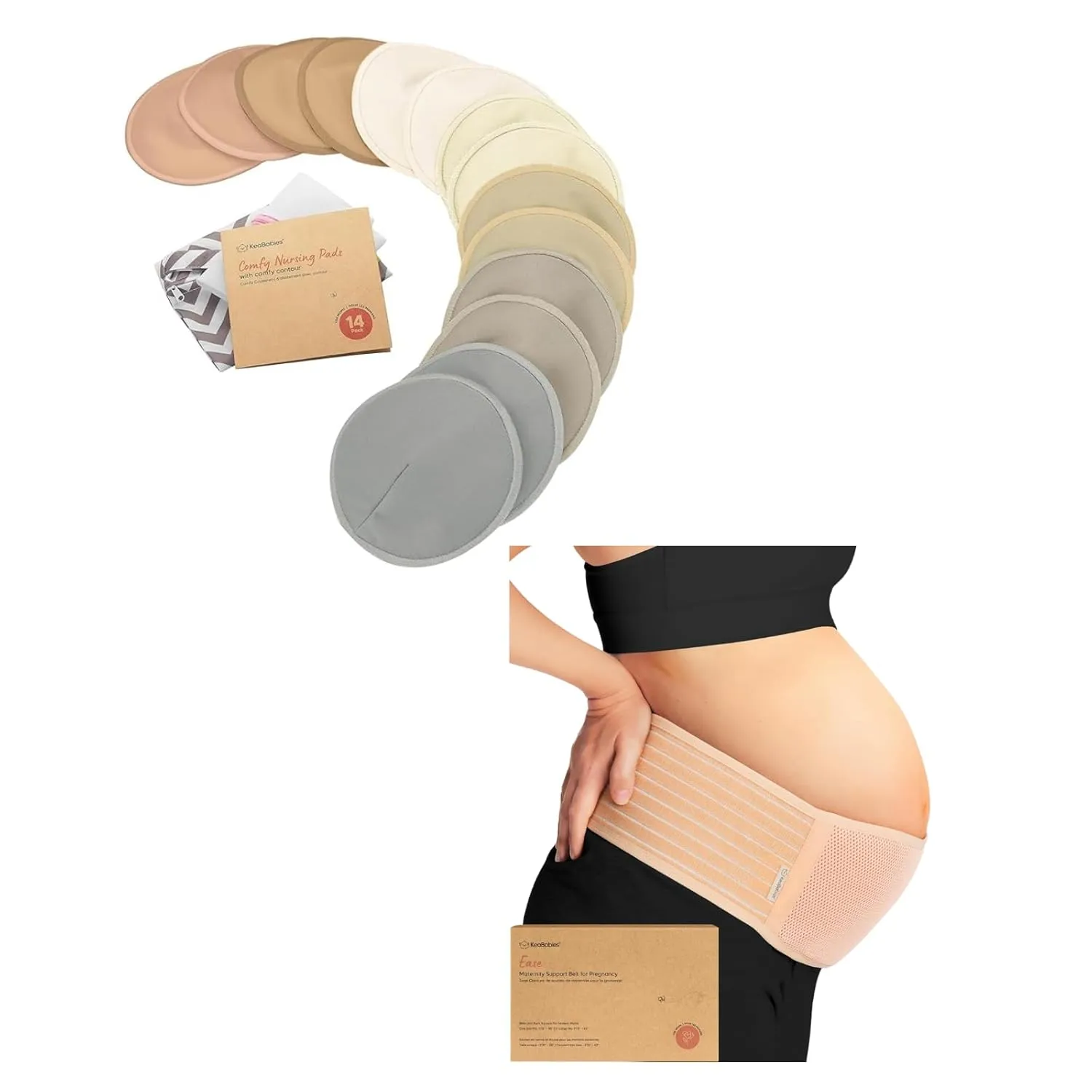 KeaBabies Nursing Breast Pads and Maternity Belly Band for Pregnancy - 14 Washable Pads   Wash Bag - Soft & Breathable Pregnancy Belly Support Belt - Breastfeeding Nipple Pads
