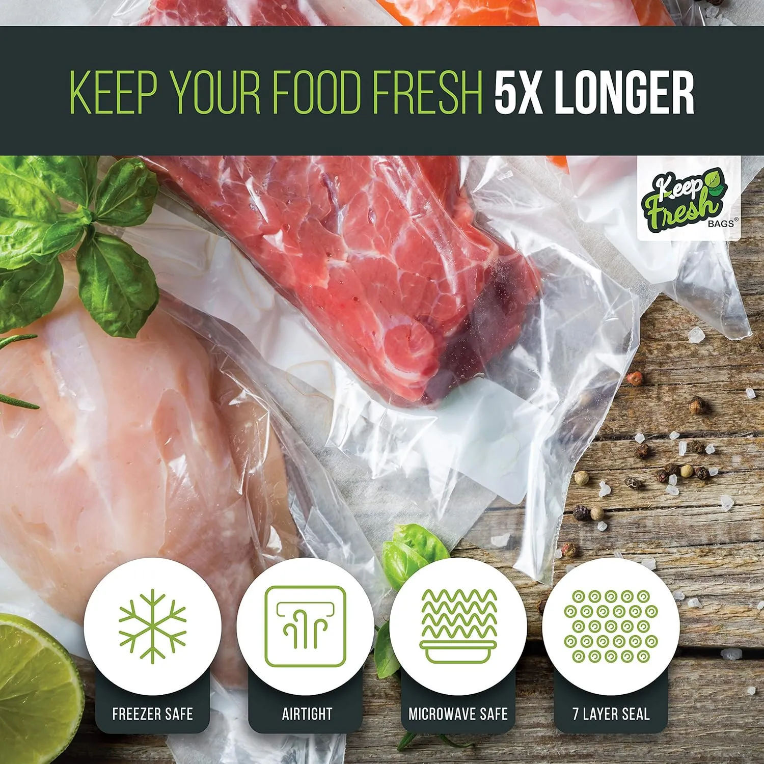Keep Fresh 15" x 50' Vacuum Sealer Bag Rolls - 3.5mil, Sous Vide & Freezer Bag, Bulk Storing for Large Vacuum Sealers, 1 Roll, 50 Feet Total