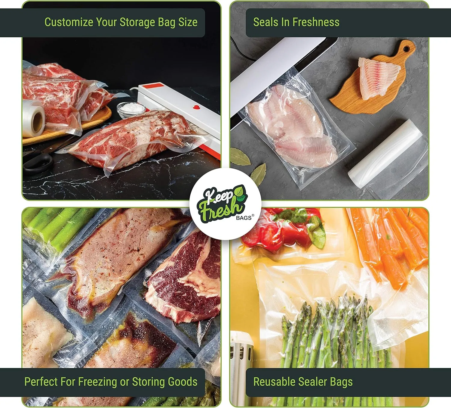 Keep Fresh 15" x 50' Vacuum Sealer Bag Rolls - 3.5mil, Sous Vide & Freezer Bag, Bulk Storing for Large Vacuum Sealers, 1 Roll, 50 Feet Total