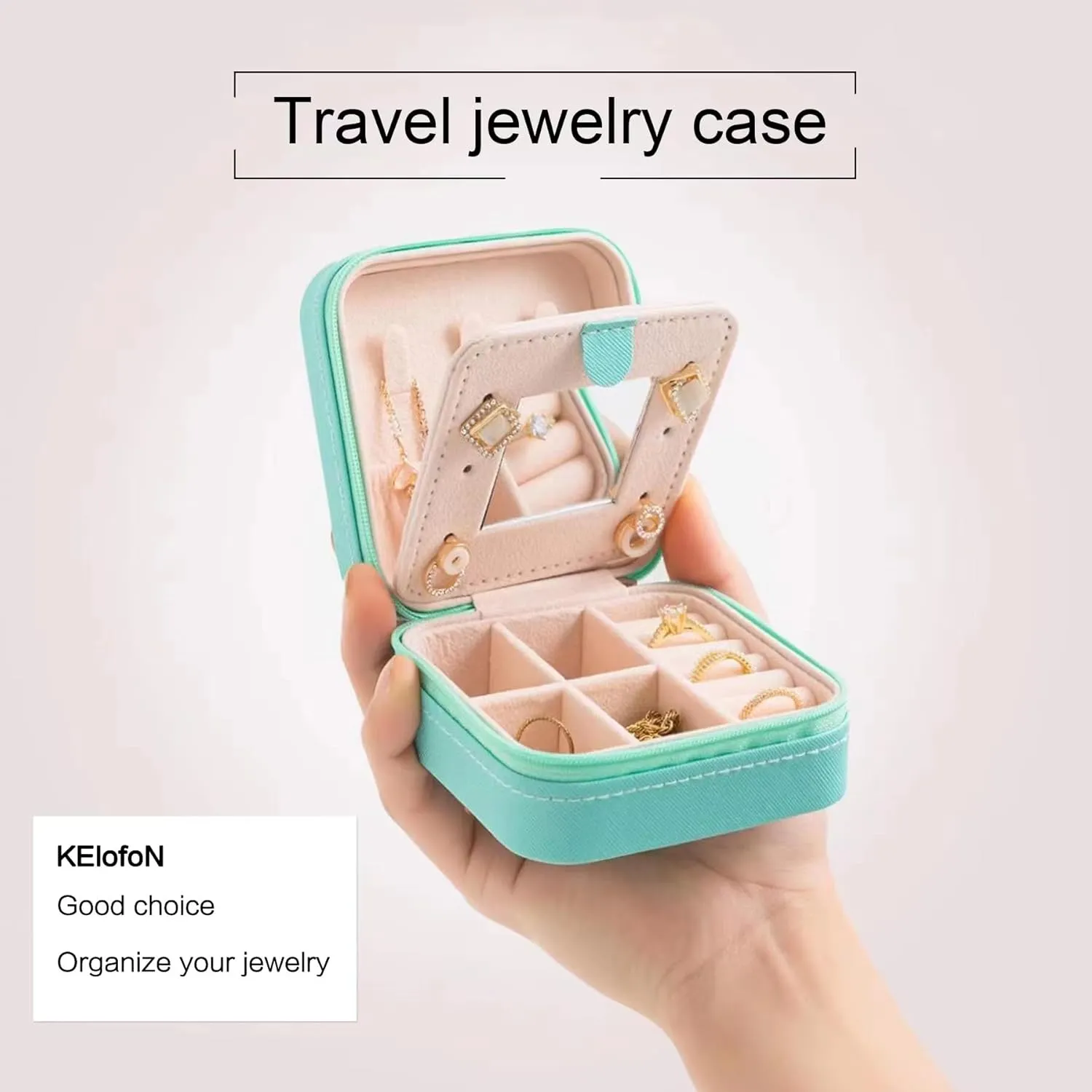 KElofoN Jewelry Organizer Box for Girls Women with Mirror - Small Travel Case (Blue-5)