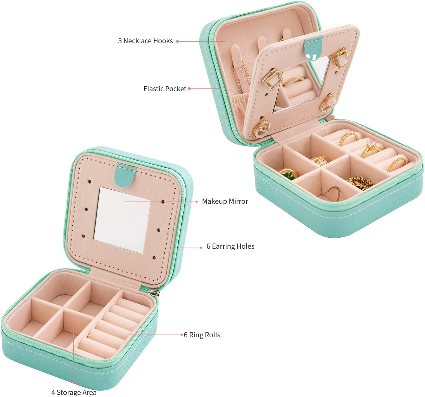 KElofoN Jewelry Organizer Box for Girls Women with Mirror - Small Travel Case (Blue-5)