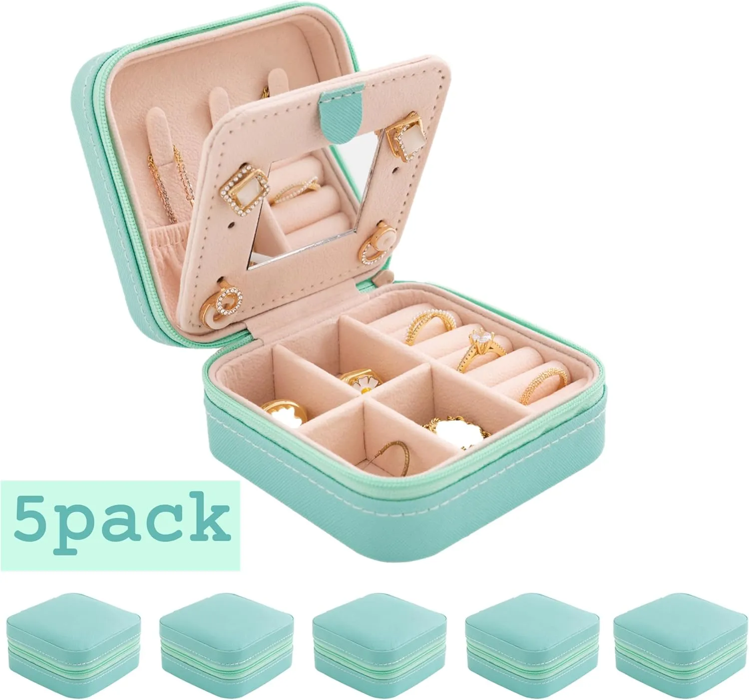 KElofoN Jewelry Organizer Box for Girls Women with Mirror - Small Travel Case (Blue-5)