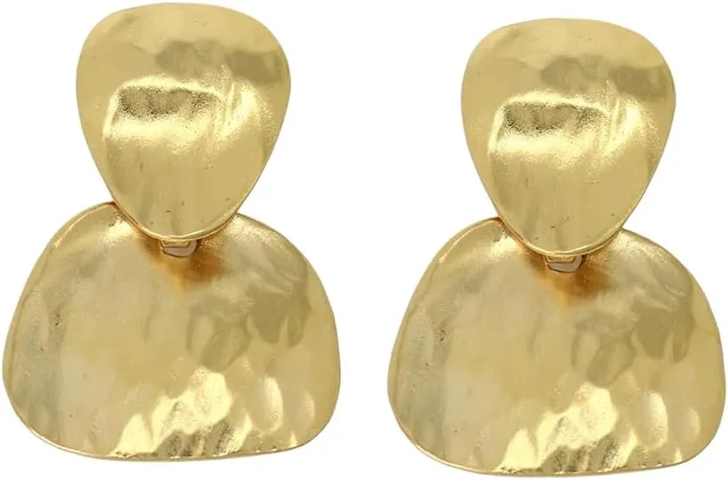Kenneth Jay Lane Double Drop Satin & Hammered Gold Clip-On Earrings
