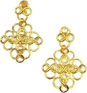 Kenneth Jay Lane Satin Gold Clip-On Earrings - Twisted Rope Bow or Fancy Gold Ornate Swirl Drop