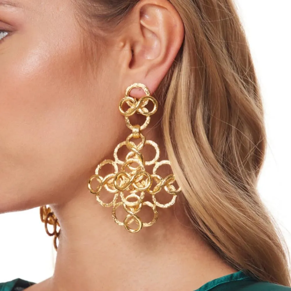 Kenneth Jay Lane Satin Gold Clip-On Earrings - Twisted Rope Bow or Fancy Gold Ornate Swirl Drop