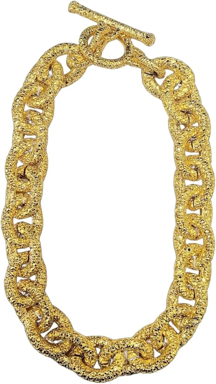Kenneth Jay Lane Textured Round Link Satin Gold Necklace and Bracelet with Toggle