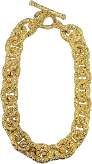 Kenneth Jay Lane Textured Round Link Satin Gold Necklace and Bracelet with Toggle
