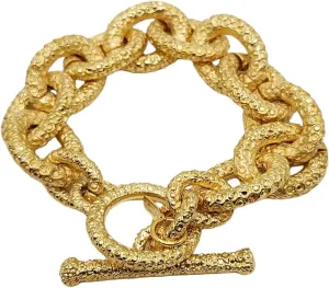 Kenneth Jay Lane Textured Round Link Satin Gold Necklace and Bracelet with Toggle